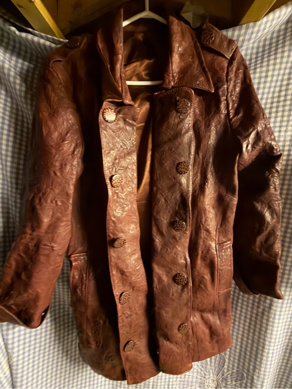 Women's Brown Leather Button-Front Coat